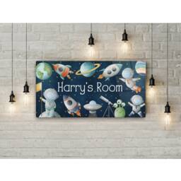 Personalised Room Sign With Childs Name - Spaceman, Alien, Rocket & Planet Theme. Gloss Metal Wall Art. Baby, Toddler, Infant Bedroom - thumbnail 2