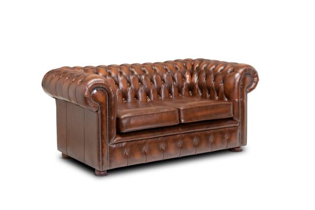 Chesterfield Real Leather Two Seater Sofa Genuine Antique Tan - image 1