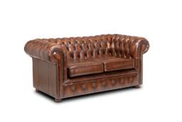 Chesterfield Real Leather Two Seater Sofa Genuine Antique Tan