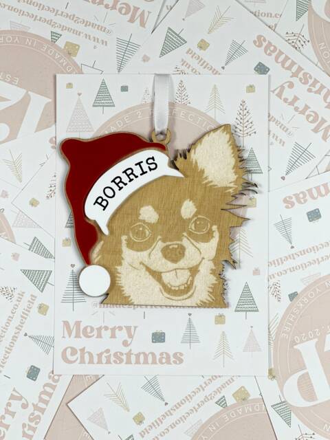 Personalised Pet Christmas Bauble/Ornament With Name - Dog Chihuahua 009 - Tree Hanging Bauble Decoration Animal - image 1
