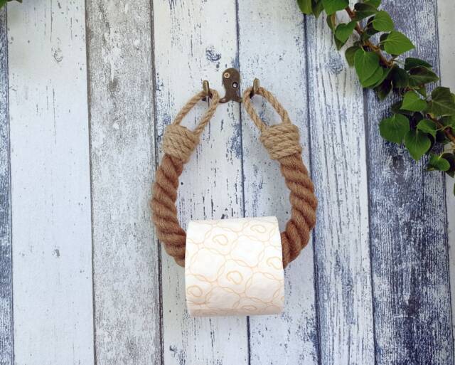 Jute Rope Toilet Paper Holder Nautical Bathroom Decor - image 1