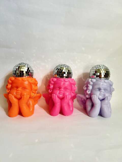Disco Head Cherub Angel Baby/Funky Art/Quirky/Dopamine Decor/Pop Art/Kitschy Decor/Kitsch Art/Funny Decor/Weird Art/Disco Ball/ Art - image 1