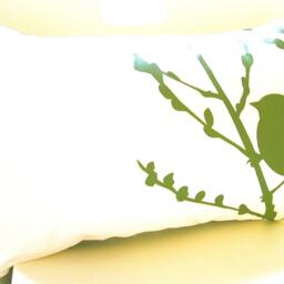 Olive Green Bird Pillow Silkscreened Cherry Blossom Branch - thumbnail 4