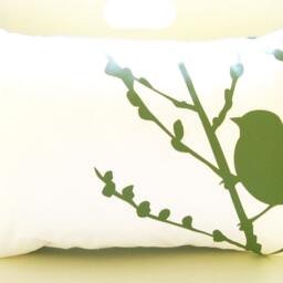 Olive Green Bird Pillow Silkscreened Cherry Blossom Branch - thumbnail 3