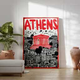 Athens Poster, Modern Pop Art Print, Greece City Wall Art, Bold Red Typography Artwork, Parthenon Illustration, Urban Travel Home Decor - thumbnail 3