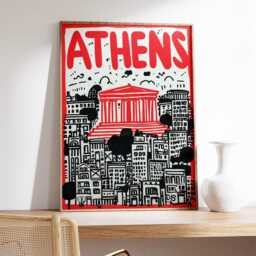Athens Poster, Modern Pop Art Print, Greece City Wall Art, Bold Red Typography Artwork, Parthenon Illustration, Urban Travel Home Decor - thumbnail 2