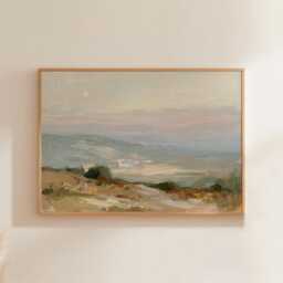 Earthy Landscape Poster, Sage Hills Wall Art, Neutral Field Painting - thumbnail 1