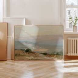 Earthy Landscape Poster, Sage Hills Wall Art, Neutral Field Painting - thumbnail 4
