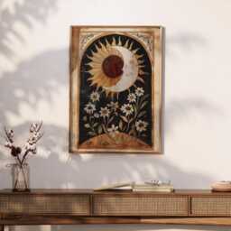Mystical Sunflower & Moon Art, Boho Spiritual Wall Decor, Earthy Vintage Flower Canvas, Bedroom Living Room Bohemian Art - thumbnail 2