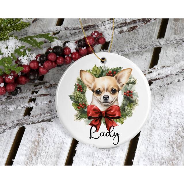 Chihuahua Christmas Ornament Ceramic Bauble, Personalized Keepsake - image 1