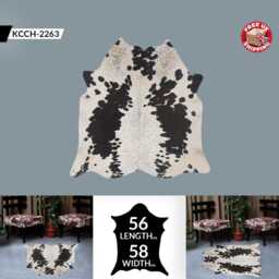 Black & White Cowhide Rug Large Hair-On Leather Accent - 56x58 Inches - thumbnail 2