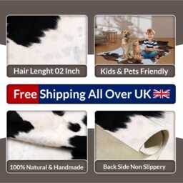 Black & White Cowhide Rug Large Hair-On Leather Accent - 56x58 Inches - thumbnail 4