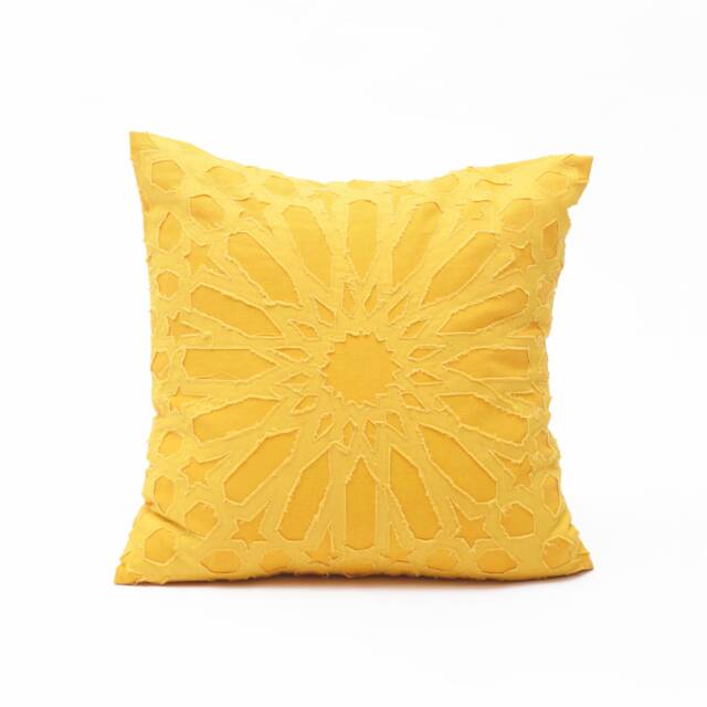 "Yellow Pillow Cover With Islamic Geometrical Pattern Applique' in Cotton Size 16""x16" - image 1