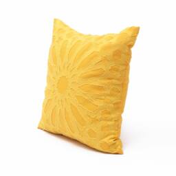 "Yellow Pillow Cover With Islamic Geometrical Pattern Applique' in Cotton Size 16""x16" - thumbnail 3