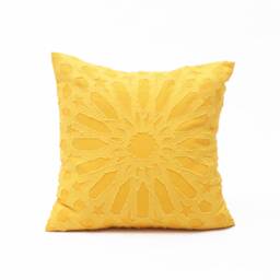 "Yellow Pillow Cover With Islamic Geometrical Pattern Applique' in Cotton Size 16""x16" - thumbnail 1