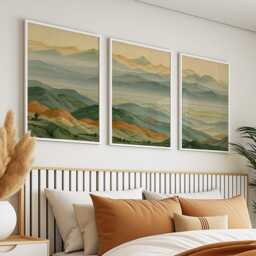 Layered Mountain Trio, Green Landscape Wall Art Set - thumbnail 3