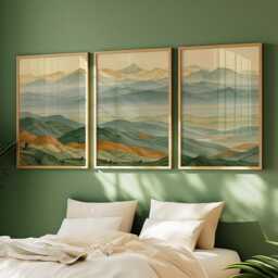 Layered Mountain Trio, Green Landscape Wall Art Set - thumbnail 2