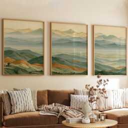 Layered Mountain Trio, Green Landscape Wall Art Set - thumbnail 4