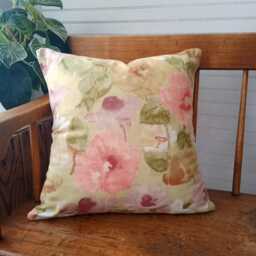 Pear Green & Coral Pillow Cover, Floral Cushion Cover - thumbnail 1