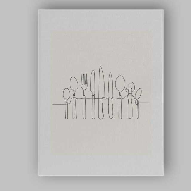 Minimalist Kitchen Cutlery One Line Drawing Canvas Wall Art Print Decor Picture Ready To Hang - image 1