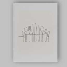 Minimalist Kitchen Cutlery One Line Drawing Canvas Wall Art Print Decor Picture Ready To Hang - thumbnail 1