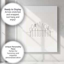 Minimalist Kitchen Cutlery One Line Drawing Canvas Wall Art Print Decor Picture Ready To Hang - thumbnail 3