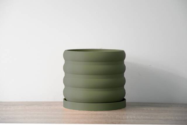 "Bubbly Planter With Drainage & Saucer in Army Green, Unique 3D-Printed Plant Pot, Small To Large Sizes 4"" 5"" 6"" 7"" 8" - image 1