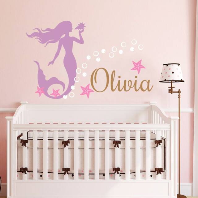 Mermaid Wall Decal Name Personalized Girls Custom Nursery Baby Girl Little Room Bedroom Decor - image 1