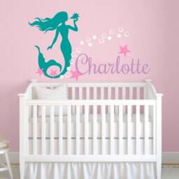 Mermaid Wall Decal Name Personalized Girls Custom Nursery Baby Girl Little Room Bedroom Decor - thumbnail 3