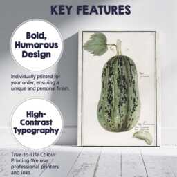 Vintage Botanical Green Striped Gourd Illustration Canvas Wall Art Print Decor Picture Ready To Hang - thumbnail 2