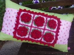 Pillow Flower Power Granny Square, Crochet Pillow, Roses - thumbnail 1