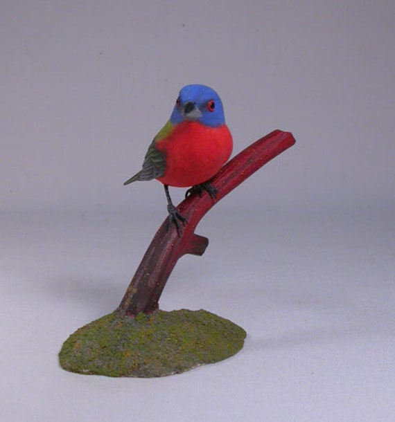 Painted Bunting Hand Carved Wooden Bird