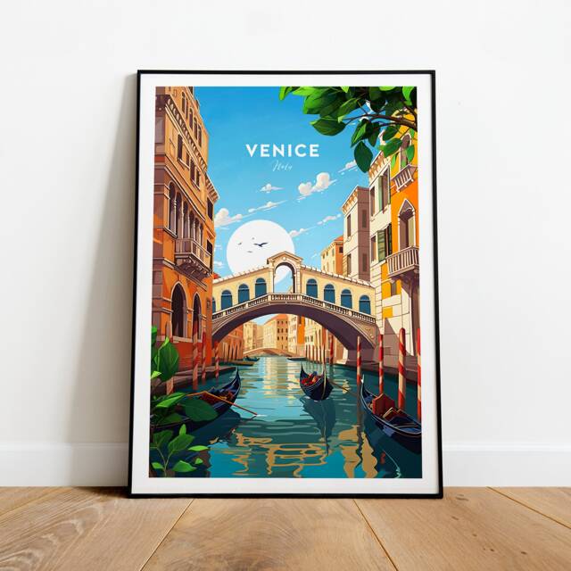 Venice Traditional Travel Print - Italy, Poster, Artwork, Birthday Present, Wedding Gift, Custom Text, Personalised Gift