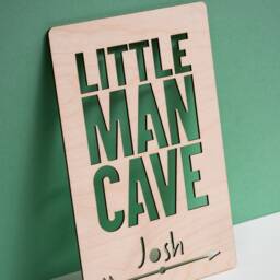 Little Man Cave, Personalised Playroom Wall & Door Hanging Sign, Wooden Personalised, Baby Name Childs Bedroom Decor - thumbnail 2