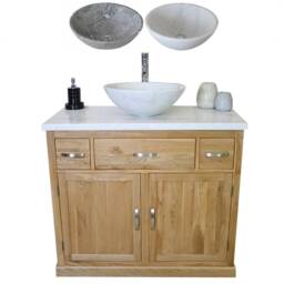 Bathroom Vanity Unit Oak Cabinet Wash Stand White Marble Top & Stone Basin 1161Wmsbc - thumbnail 2