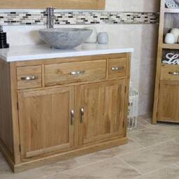 Bathroom Vanity Unit Oak Cabinet Wash Stand White Marble Top & Stone Basin 1161Wmsbc - thumbnail 3