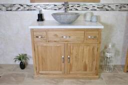 Bathroom Vanity Unit Oak Cabinet Wash Stand White Marble Top & Stone Basin 1161Wmsbc - thumbnail 1