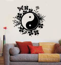 Floral Yin Yang Vinyl Wall Decal Zen Meditation Room Eastern Yoga Buddhism Stickers Mural - #2205Di - thumbnail 1