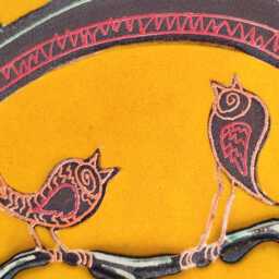 Handmade Ceramic Bird Plate, Yellow Folk Art Wall Decor, Round Serving Dish - thumbnail 3