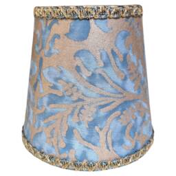 Clip On Lamp Shade Fortuny Fabric Brilliant Blue & Silvery Gold Sevres Pattern Chandelier Lampshade - Made in Italy - thumbnail 1