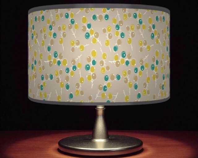 Berry Print Drum Lampshade - Beige Latte Teal Green Pendant Light Handmade Botanical Ceiling Shade For Modern Rustic Decor - image 1