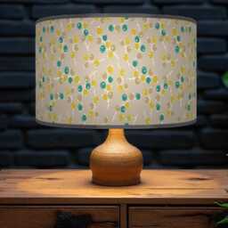 Berry Print Drum Lampshade - Beige Latte Teal Green Pendant Light Handmade Botanical Ceiling Shade For Modern Rustic Decor - thumbnail 2
