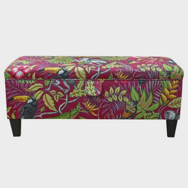 Handmade Rainforest Cranberry Storage Bench Ottoman - Tropical Fabric - image 1