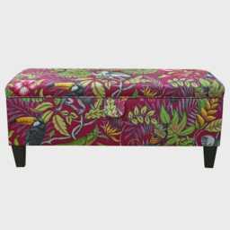Handmade Rainforest Cranberry Storage Bench Ottoman - Tropical Fabric