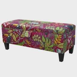 Handmade Rainforest Cranberry Storage Bench Ottoman - Tropical Fabric - thumbnail 2