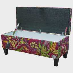 Handmade Rainforest Cranberry Storage Bench Ottoman - Tropical Fabric - thumbnail 3