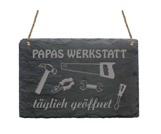 Weatherproof Slate Table ?? Papas Werkstatt - Open Daily Saw Sign For Garage Cellar Do-It-Yourselfer Artisan Tool Dad Car