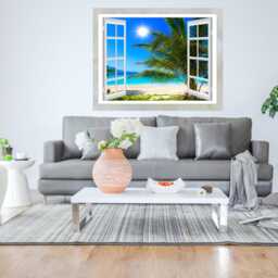 3D Tropical Beach Window Wall Art Vinyl Sticker Scenery View Bedroom Decal Decor Mural Peel & Stick - thumbnail 2