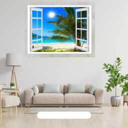 3D Tropical Beach Window Wall Art Vinyl Sticker Scenery View Bedroom Decal Decor Mural Peel & Stick