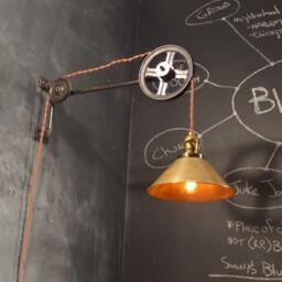 Vintage Industrial Pulley Light - Brass Cone Shade Lamp Wall Mount Steampunk Sconce Lighting - thumbnail 2